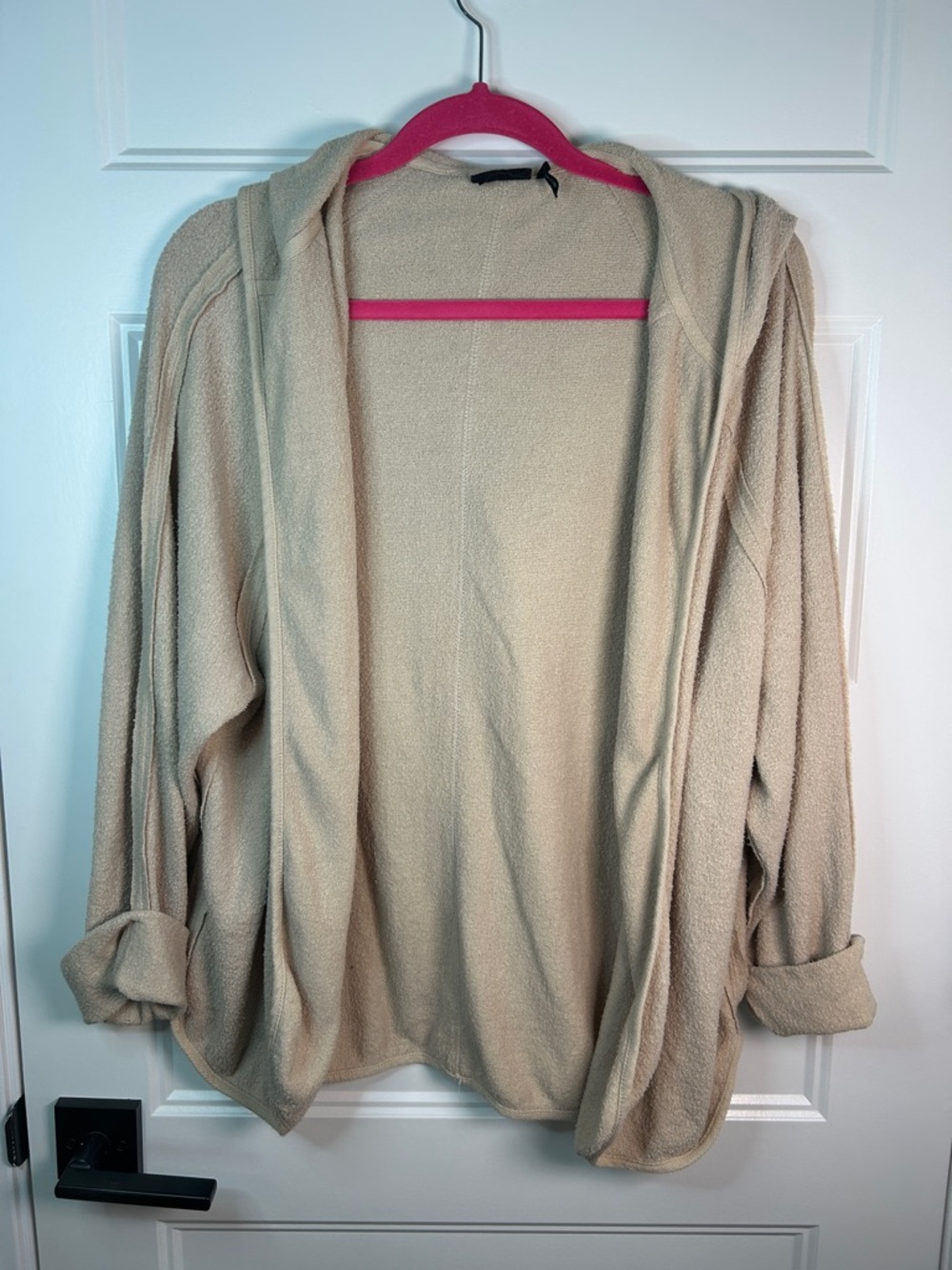 Cozy Hooded Open-Front Women's Sweater Cardigan - Beige